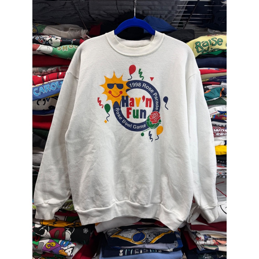 Vintage 1998 Rose Parade Rose Bowl Game Tultex Sweatshirt Mens Medium White